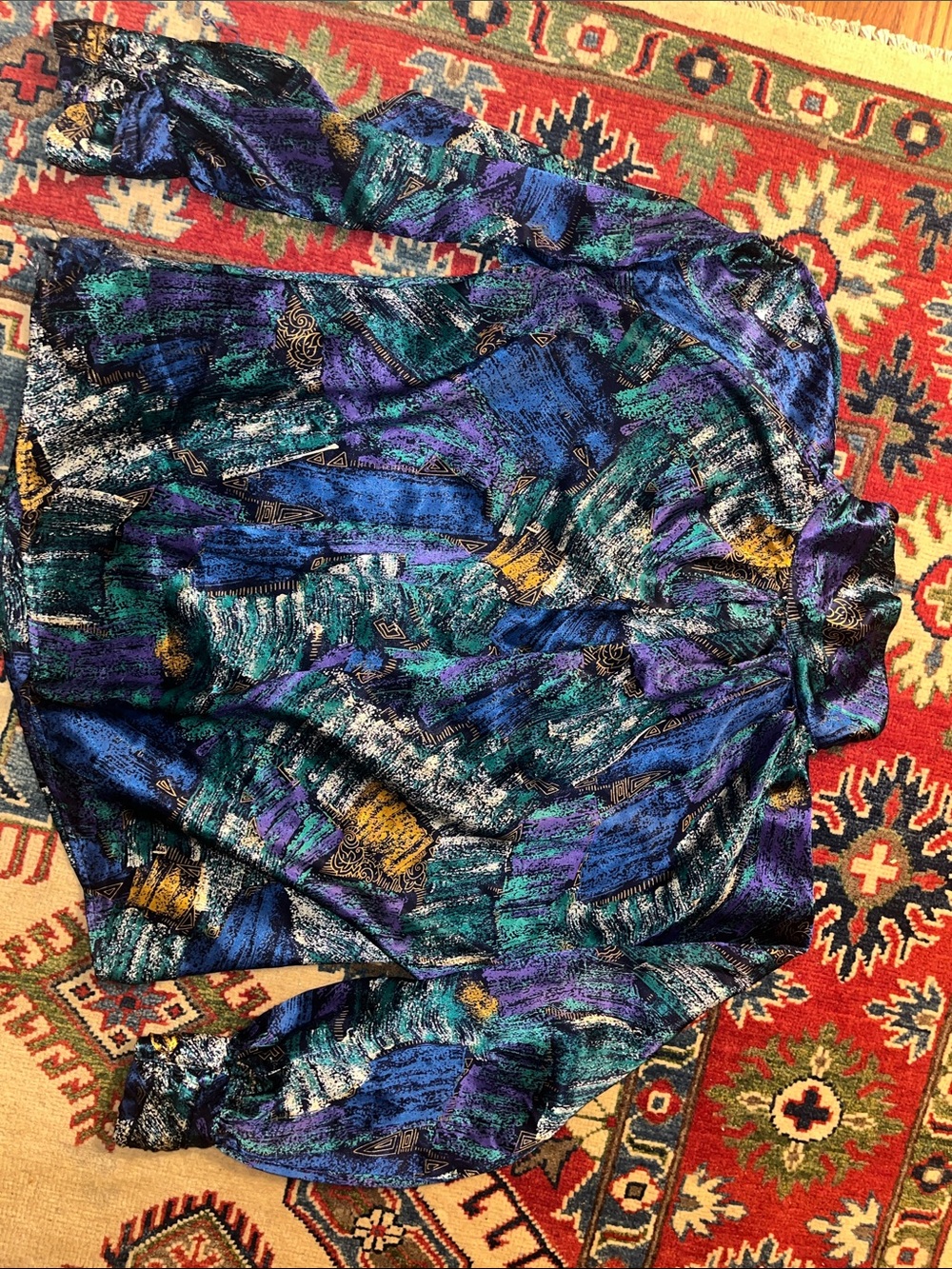 90s Blouse: Brushtrokes, Jewel Tones, Secretary style